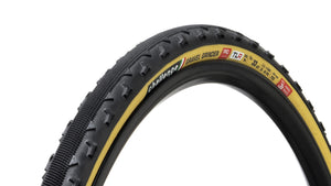 Challenge handmade tubeless ready Graviel Grinder 33c CX tyre with tan wall.