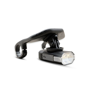 Front view of the FARR GPS bolt on carbon mount bar extensions with a light