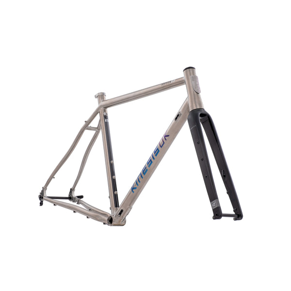 A silver Tripster ATR bike frameset with blue and black details, including a fork, displayed against a white background.