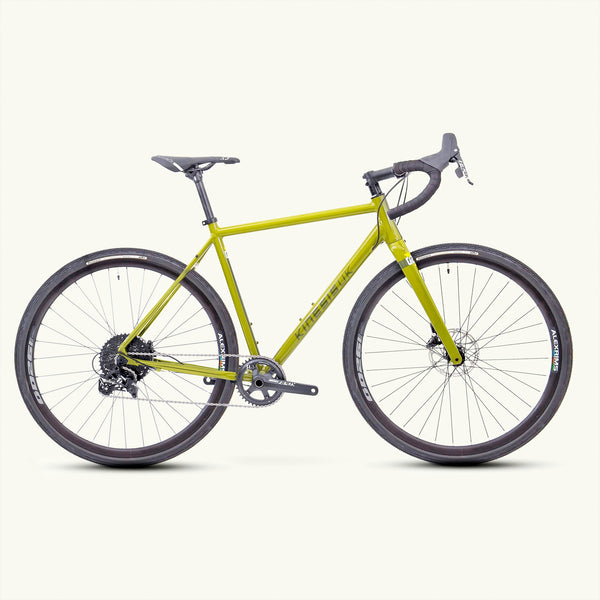 Side view of the G2 gravel bike in green