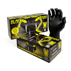 Black Mamba gloves packaging with a single glove displayed on a white background