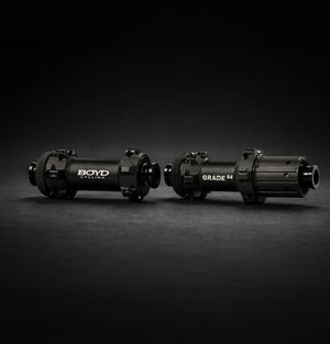 Boyd Cycling 55mm SL Road Bike disc brake carbon wheel hubs on a black background