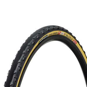 Challenge handmade tubeless ready Graviel Grinder 33c CX tyre with tan wall.