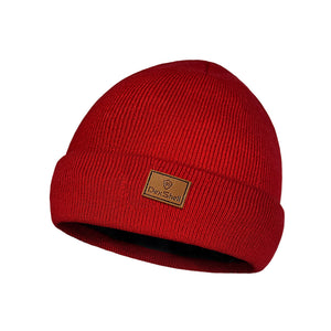Dexshell Watch Beanie in Red on a white background with a faux brown label showing the brand Dexshell.