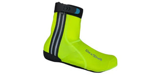 Dexshell lightweight Neon green cycling shoe cover with black and gray accents on a white background