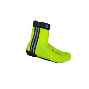 Dexshell lightweight Neon green cycling shoe cover with black and gray accents on a white background