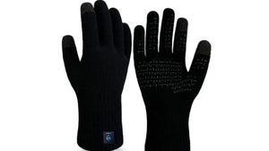 Dexshell waterproof Pair of black gloves with textured palm on a white background