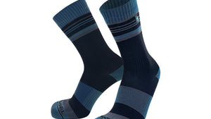 A pair of Dexshell Thermlite 2.0 Waterproof socks in Mallard Blue with stripes, and the brand name 'DEXSHELL' visible on the toes, set against a plain white background.