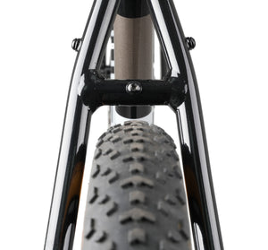 Close-up of a bicycle tyre on the rear of a Tripster AT with a white background