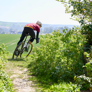 Tripster AT Plus being ridden into a field from the woods.