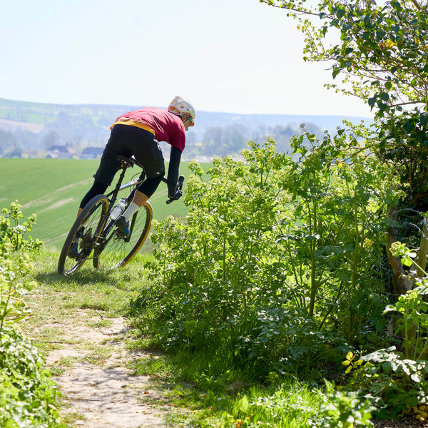 Tripster AT Plus being ridden into a field from the woods.