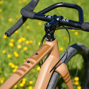 Tripster AT cockpit close-up of handlebar with 'FARR' branding against a blurred natural background