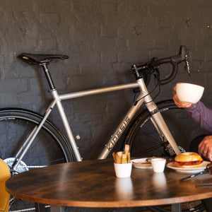 Kinesis 4S Shimano Tiagra road bike close up in the Forge cafe over breakfast.