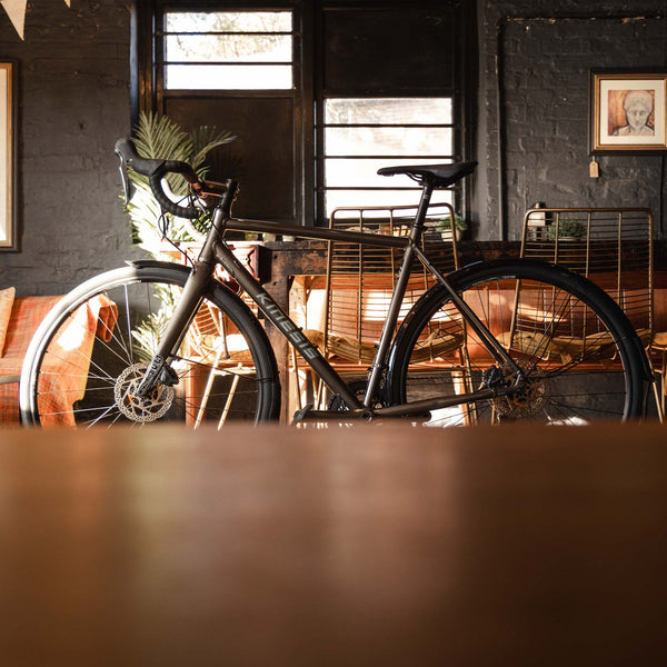 Kinesis 4S Shimano Tiagra road bike close up side on in the Forge Cafe, Ringmer.