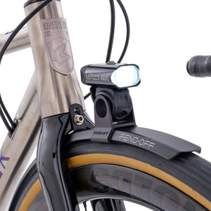 Fend Off wide light mount with 400XL LED front light on a bike.