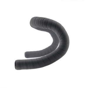 A curved black bicycle handlebar tape wrap with a textured grip pattern, shown on a plain white background.