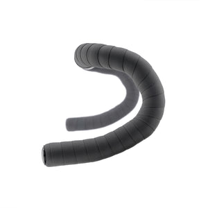 A single curved bicycle handlebar tape wrap in dark gray, shown on a plain white background.