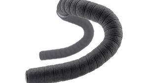 A curved black bicycle handlebar Grip tape wrap on a plain white background.