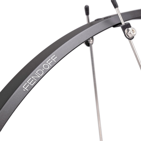 Kinesis Fend Off narrow mudguard stays close up with the logo.