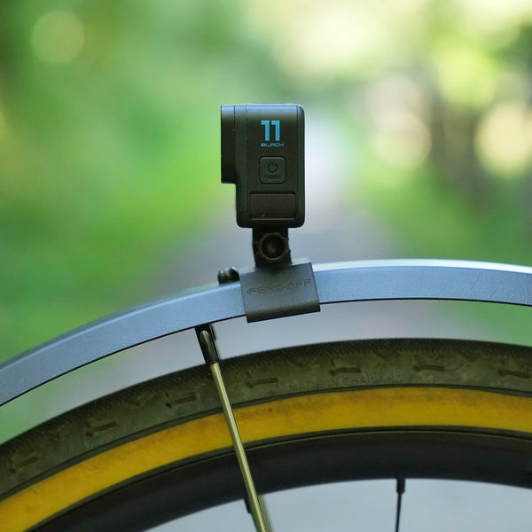 Fend Off Shorty GoPro mount with a GoPro mounted, side on view.