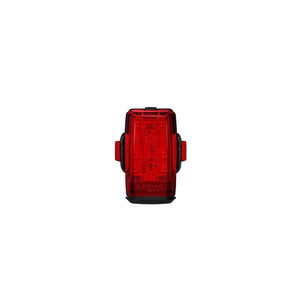 Front on view of the Lezyne KTV+ Drive rear light with the fitting strap 