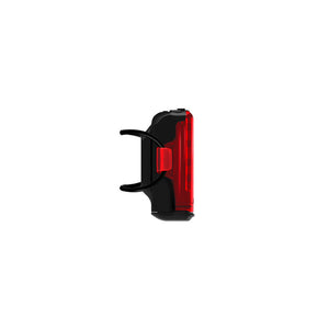 A side view of the Lezyne KTV+ Drive rear light with the fitting strap attached.