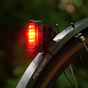 Lezyne Strip Drive LED rear light in use on a bike.
