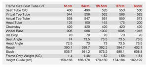 Kinesis Granfondo V2 Geometry Chart