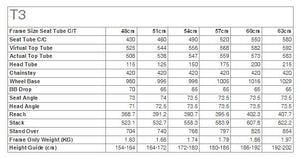 Kinesis T3 Geometry Chart